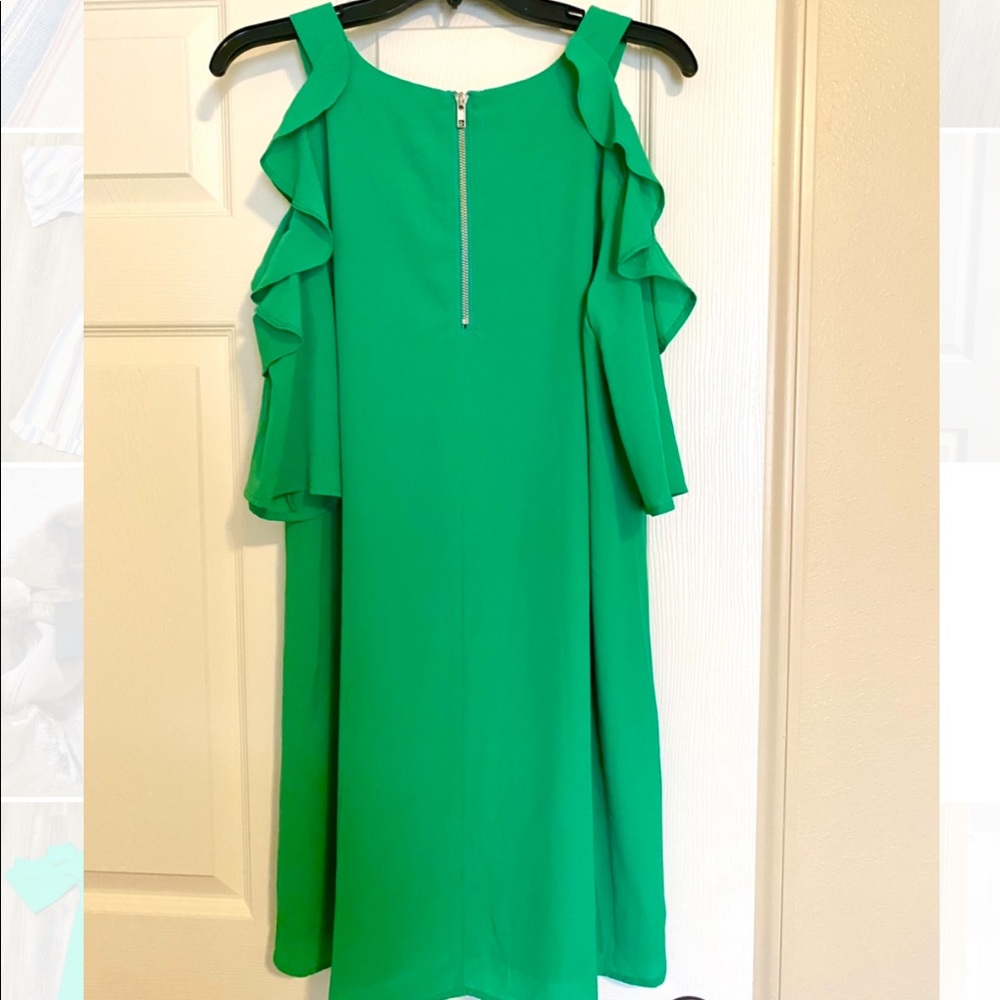 Green Ruffle Cold Shoulder Sleeve Dress - Picture 2 of 4
